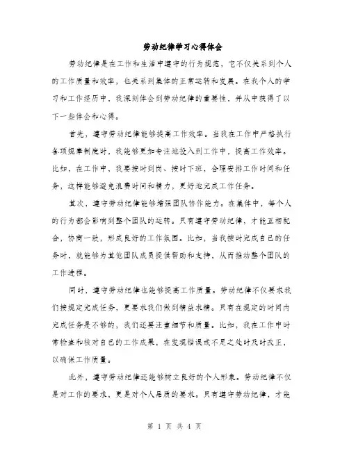 劳动纪律学习心得体会（2篇）
