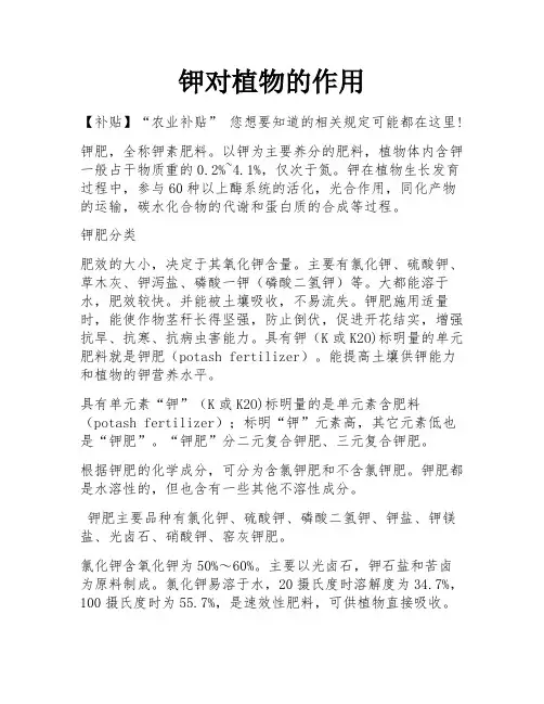 钾对植物的作用