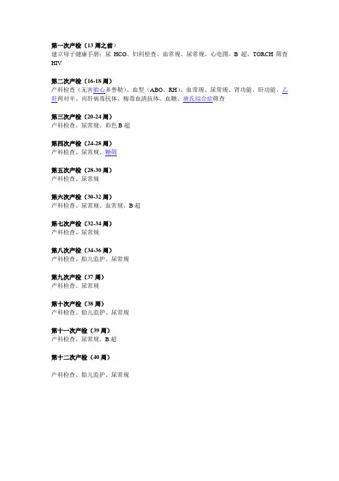 产检时间及项目表