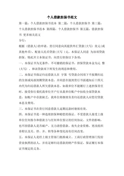 个人借款担保书范文