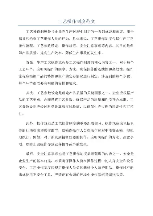 工艺操作制度范文