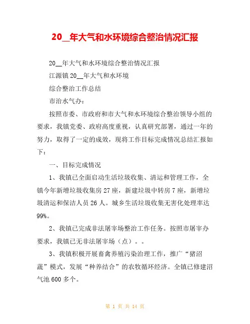 20__年大气和水环境综合整治情况汇报