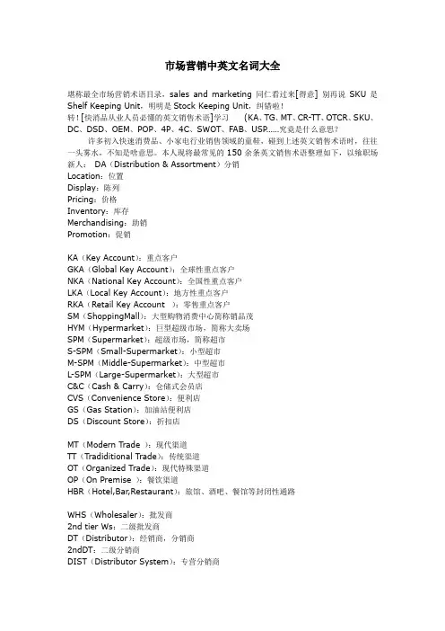 市场营销中英文名词大全