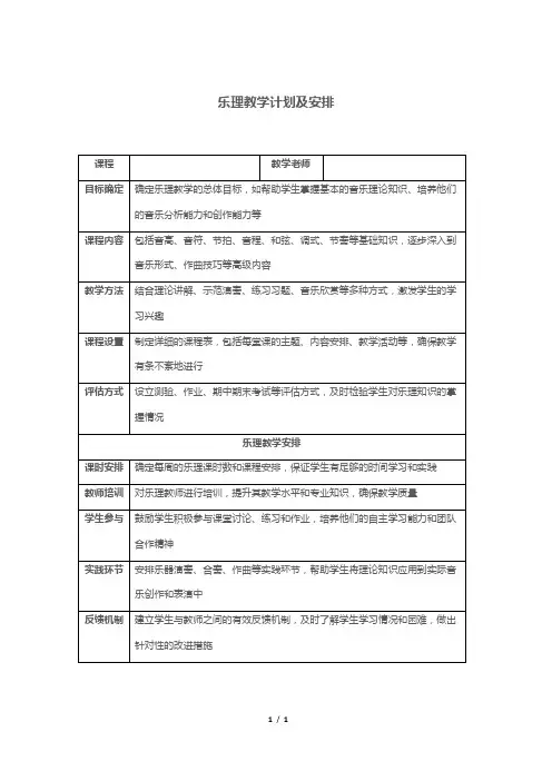 乐理教学计划及安排