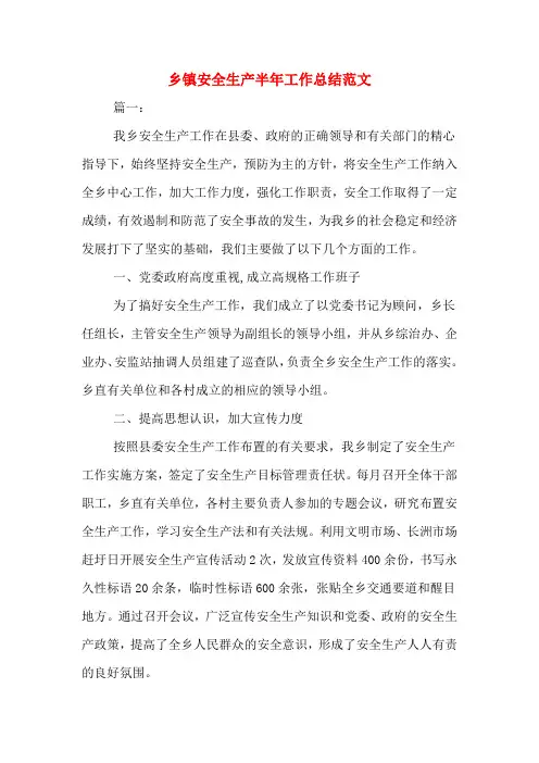 2019年乡镇安全生产半年工作总结范文