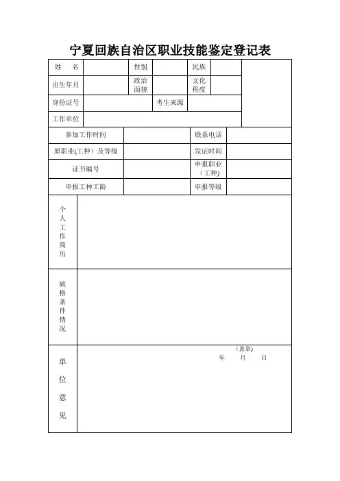 职业技能鉴定登记表(模板)