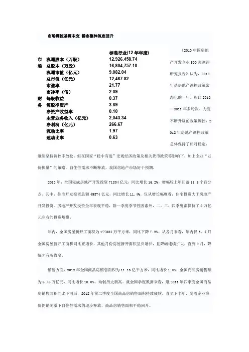 房地产经营与开发行业标准行业指标