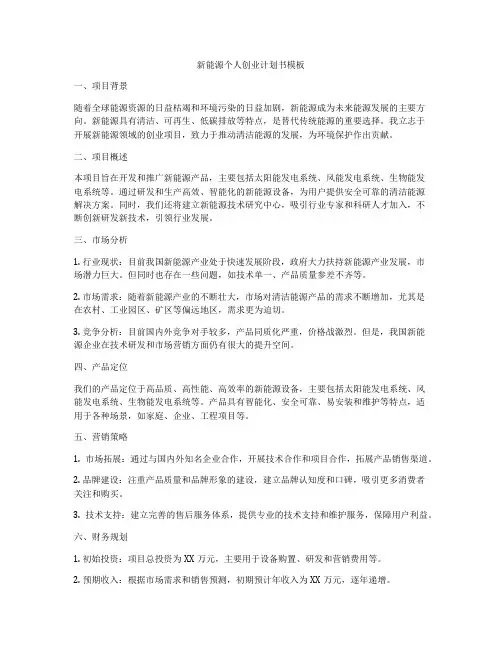 新能源个人创业计划书模板
