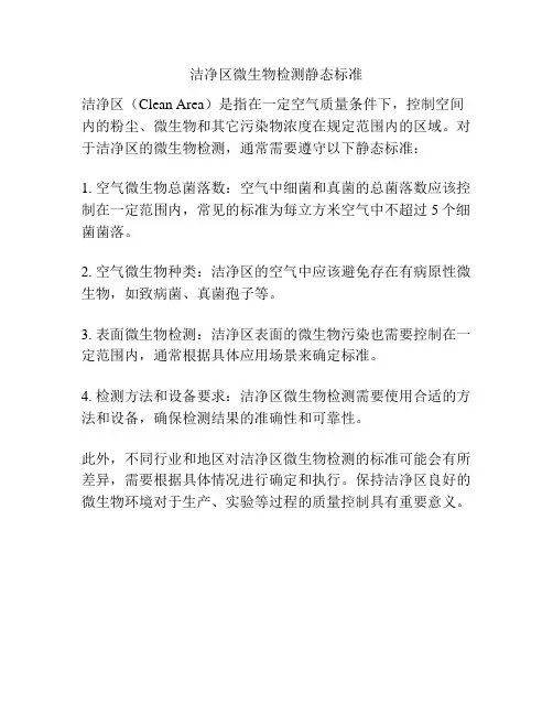 洁净区微生物检测静态标准