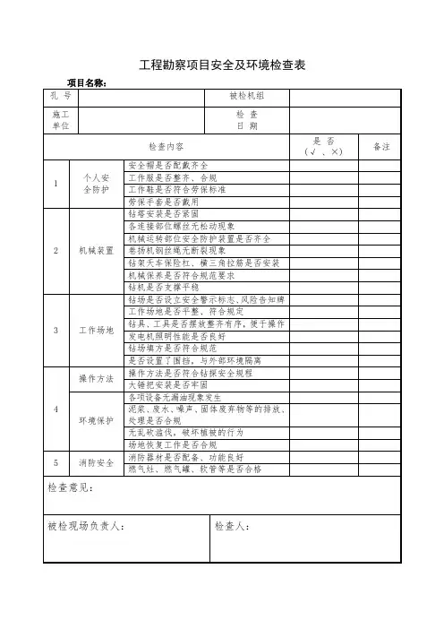 工程勘察项目安全及环境检查表