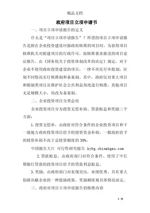 政府项目立项申请书
