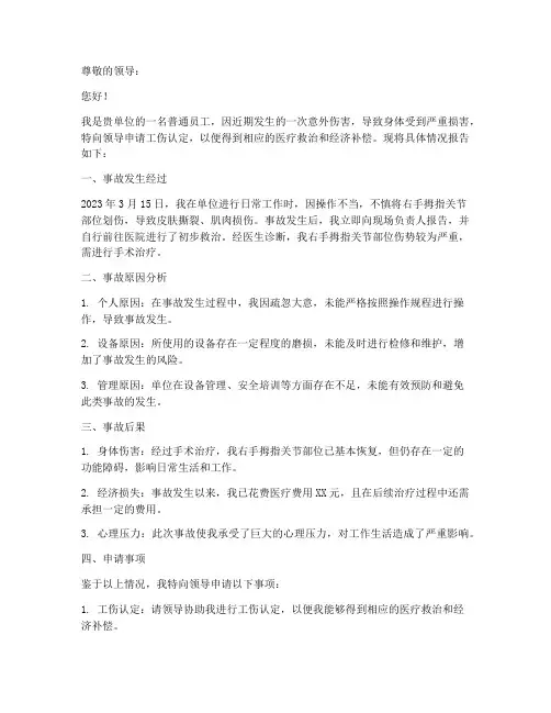 意外伤害个人申请报告