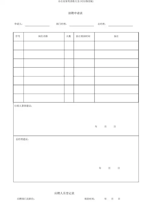办公室常用表格大全(可以修改版)