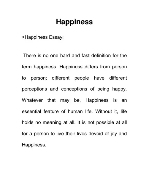 幸福 Happiness 英语作文