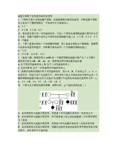 减数分裂配子的种类和染色体异常(精)