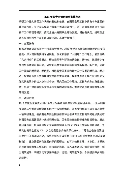 共青团调研活动实施方案