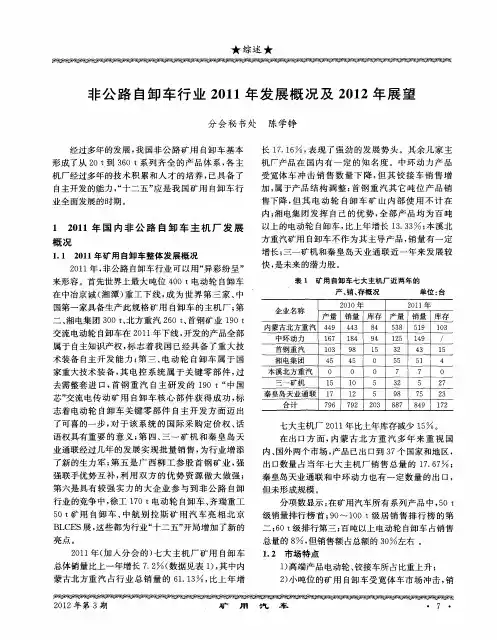 非公路自卸车行业2011年发展概况及2012年展望