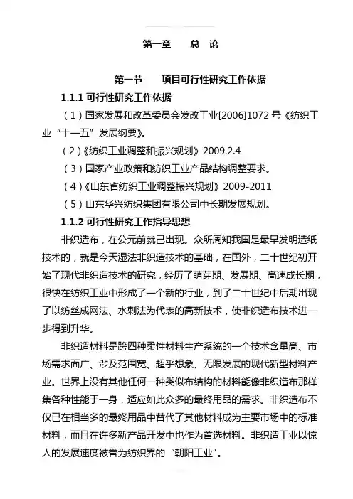 产3000吨水刺无纺布生产线项目建设可行性研究报告