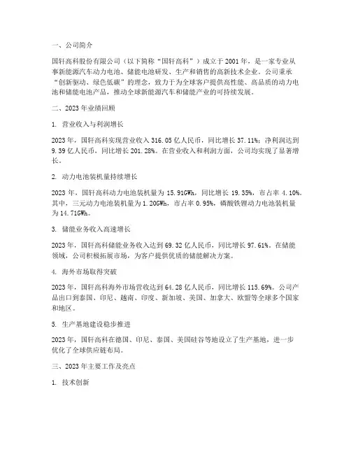 国轩高科年度总结