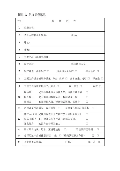 供方调查记录表
