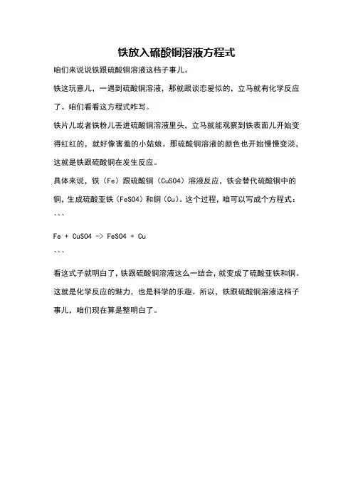 铁放入硫酸铜溶液方程式