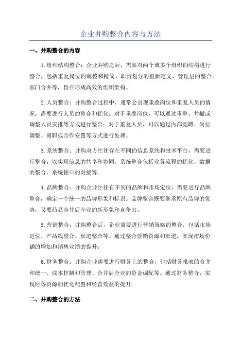 企业并购整合内容与方法