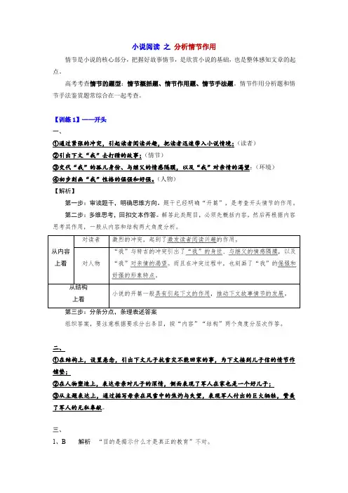 08 小说情节之分析情节作用(教师版)-备战2022年高考小说阅读常考点讲与练