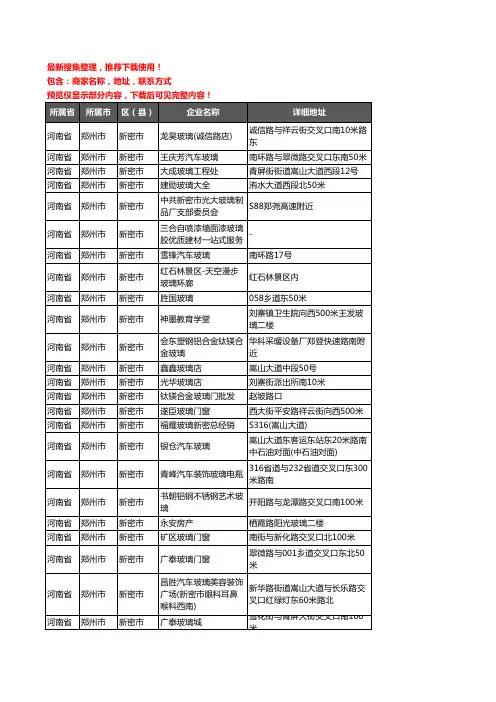 新版河南省郑州市新密市玻璃店企业公司商家户名录单联系方式地址大全56家