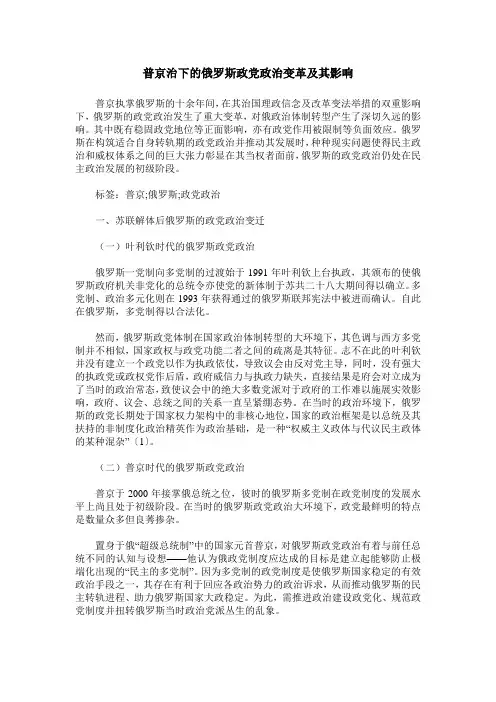 普京治下的俄罗斯政党政治变革及其影响