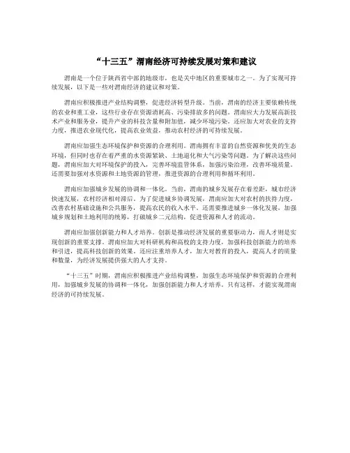 “十三五”渭南经济可持续发展对策和建议