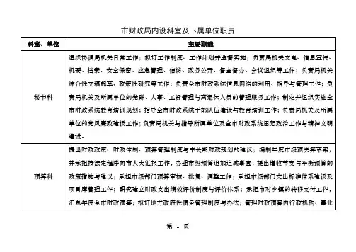 市财政局内设科室及下属单位职责
