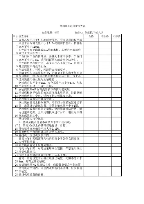 物料提升机日常检查表