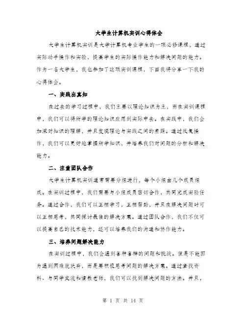 大学生计算机实训心得体会（5篇）