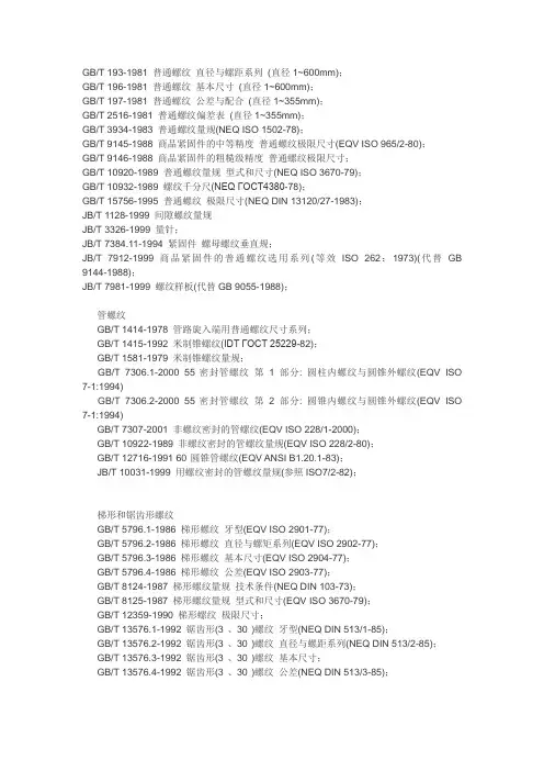 螺纹标准大全