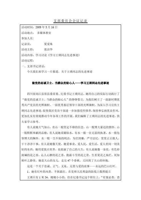 支部委员会会议记录