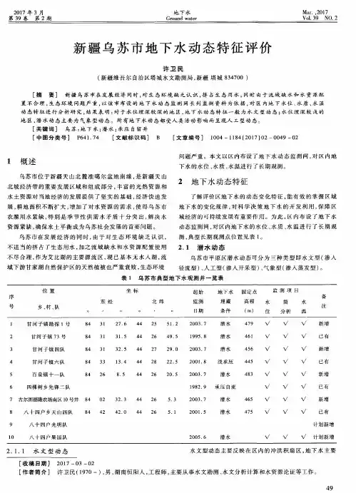 新疆乌苏市地下水动态特征评价