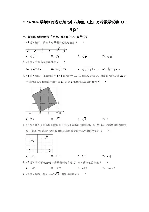 河南省郑州市第七初级中学2023-2024学年八年级上学期10月月考数学试卷(含解析)