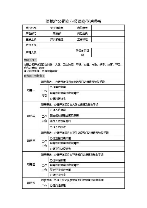 某地产公司专业报建岗位说明书