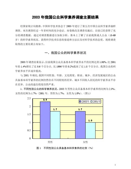 2003中国公众科学素养调查
