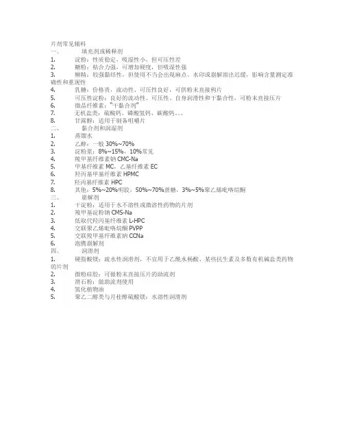 片剂常用辅料