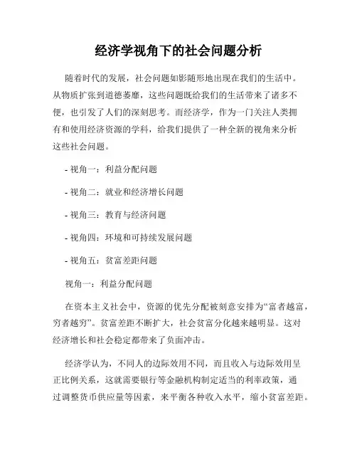 经济学视角下的社会问题分析