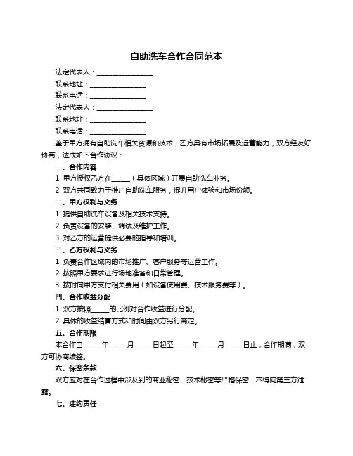 自助洗车合作合同范本