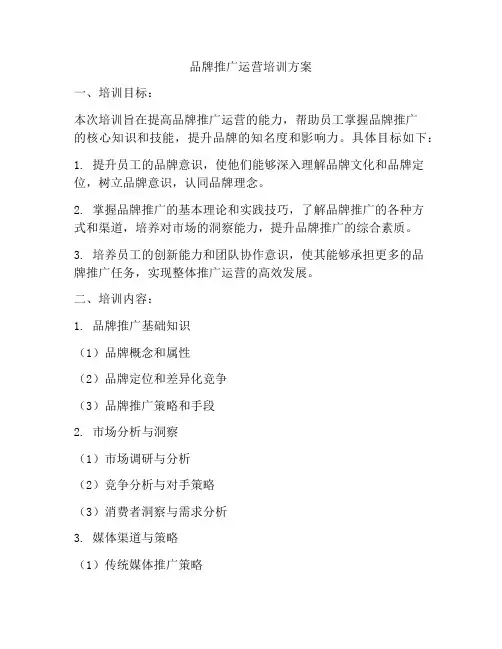 品牌推广运营培训方案