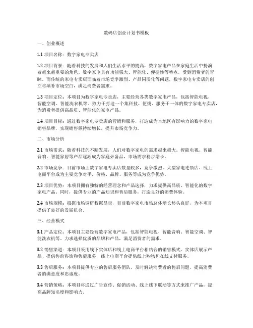 数码店创业计划书模板
