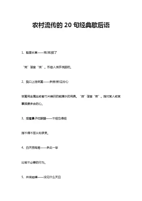 农村流传的20句经典歇后语