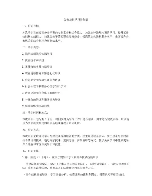 公安培训学习计划表