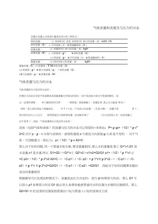 气体流量和流速及与压力的关系