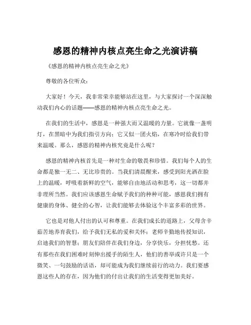 感恩的精神内核点亮生命之光演讲稿