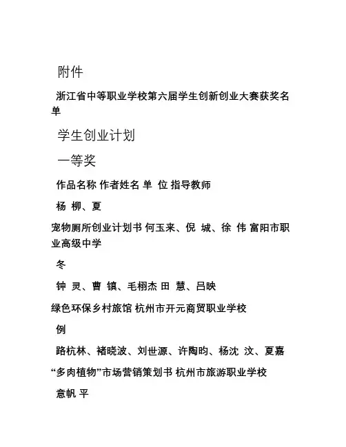 浙江省第六届创新创业大赛获奖作品汇总教学文案