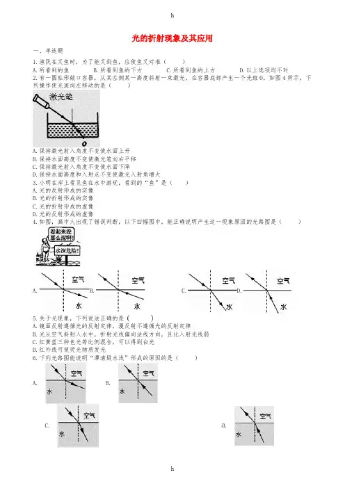 2019中考物理 知识点全突破系列 专题28 光的折射现象及其应用